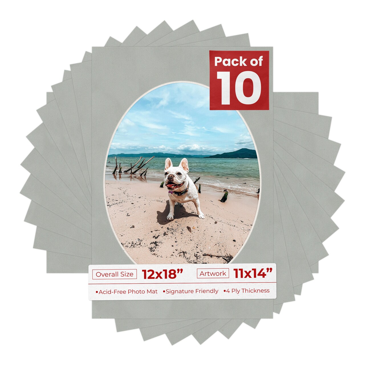 Light Grey Suede Mat Board for 12x18 Frames - Oval Opening for 11x14 Photos